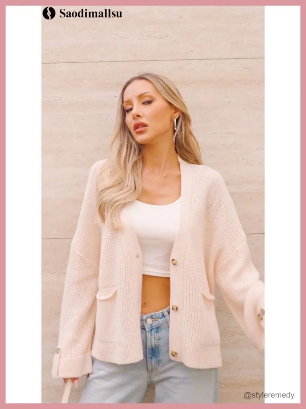 Chunky Knit Cardigan Sweater Coat Open Front V-Neck Long Sleeve Button Up